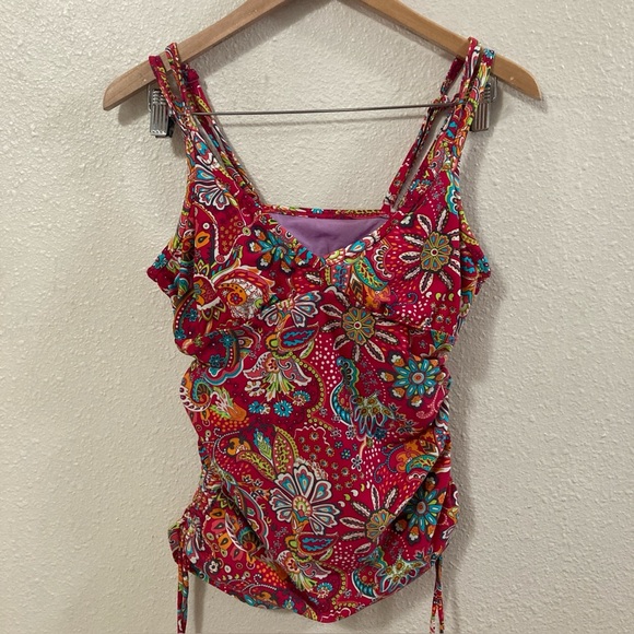 Athleta Tankini Top Swinsuit  Paisley Red Floral Print 36 B/C - Picture 11 of 15